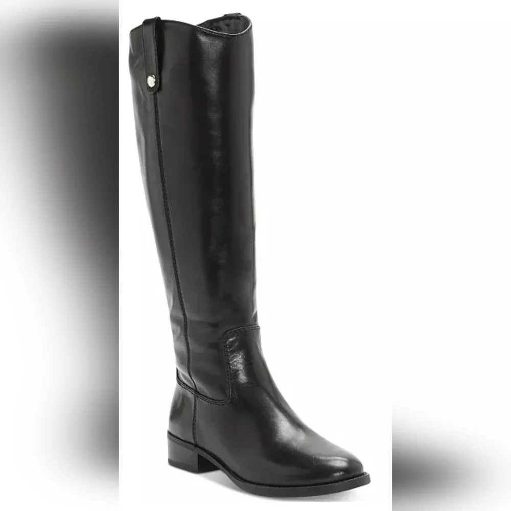 INC Fawne Black Leather Riding Leather Boots, Size 6M, Reg Cal
